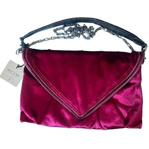 Matt & Nat Fuchsia Velvet Vegan Leather Zipper Trim Envelope Purse Clutch NWT